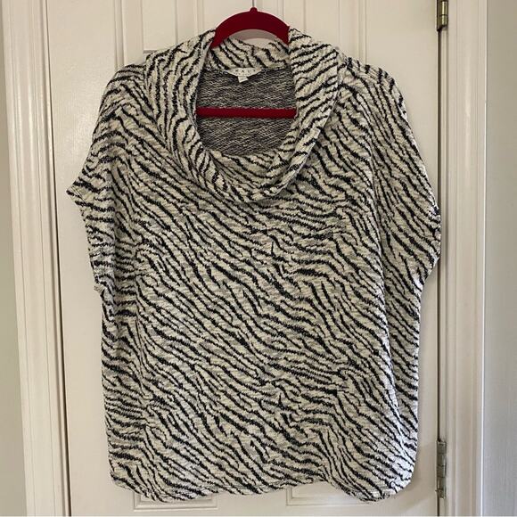 CHAUS • New York Black + White Zebra Print Cowl Neck Top - Picture 2 of 7